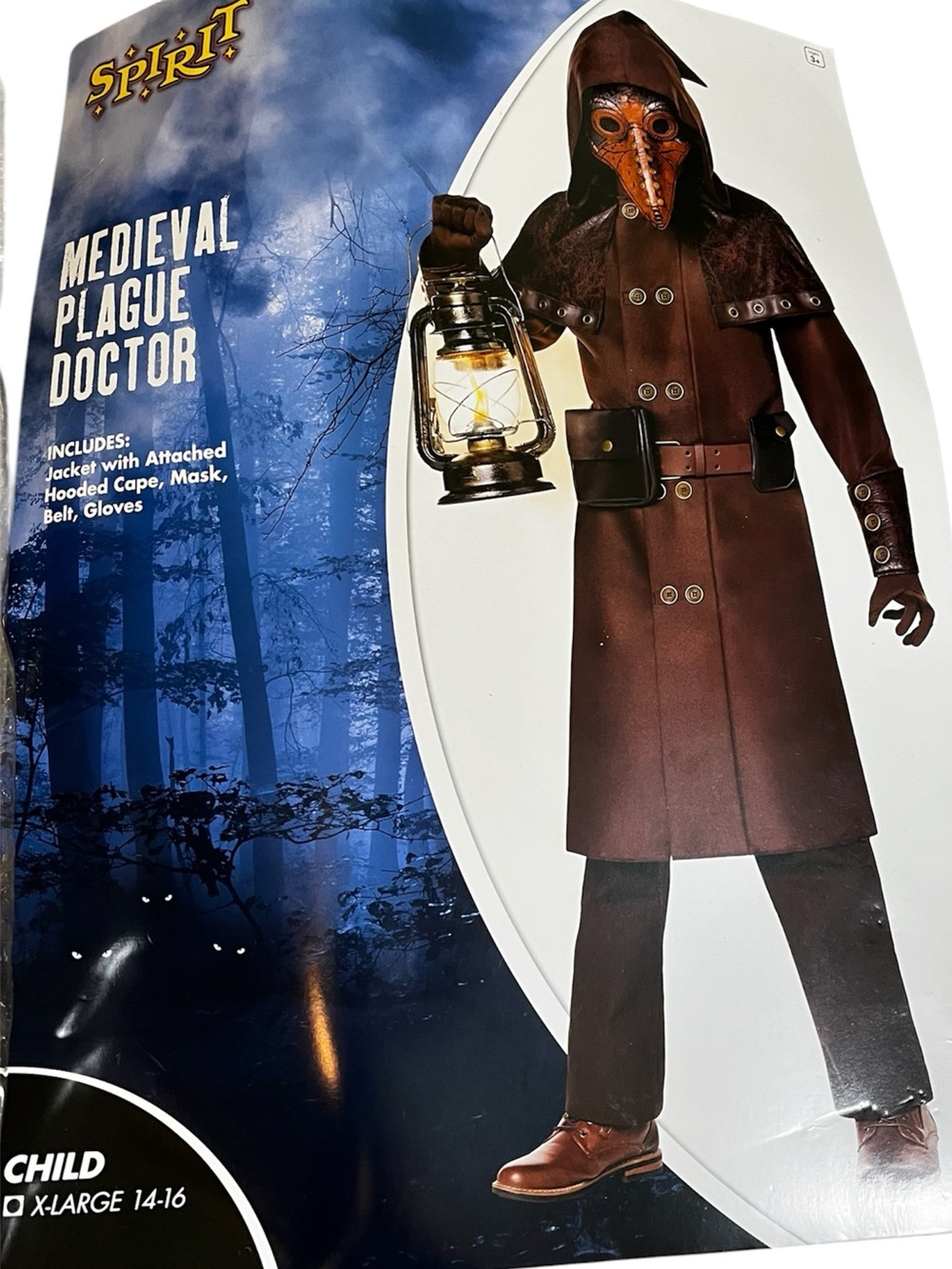 Spirit Halloween Medieval Plague Doctor Costume Child Jacket Mask X-Large 14-16